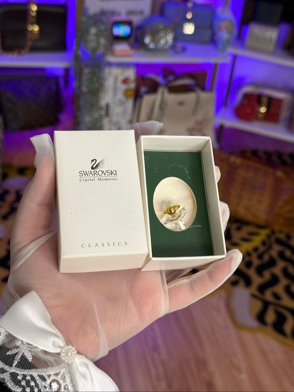 NIB Swarovski Crystal Memories Baby Pacifier Binky gold with box